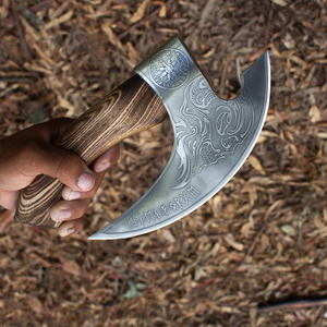 Custom Handmade Carbon Steel Pizza Cutter <b>Viking</b> Hatchet Tomahawk Capming <b>AXE</b> with Beautiful Wooden Box for DIY & Industrial Use - Product Image 1