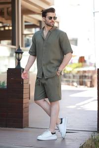 Ensemble court 2 pièces pour homme, 85% coton, 15% polyester, tissé, décontracté, respirant, imprimé, pour l'hiver - Product Image 2