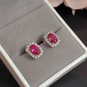 ต่างหูเงินแท้ประดับพลอยทับทิมสีแดง ต่างหูพลอยประจำเดือนกรกฎาคม ของขวัญวันครบรอบแต่งงาน เครื่องประดับ - Product Image 3