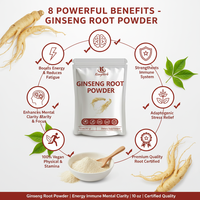 Complément alimentaire en poudre de racine de ginseng pur - Sans OGM, sans gluten, poudre végétalienne pour l'énergie, le renforcement du système immunitaire et le développement cérébral