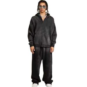 Ropa de fábrica Fabricantes logotipo personalizado peso pesado algodón polar Streetwear Unisex Oversize ácido lavado sudaderas con capucha pantalones conjunto hombres - Product Image 1