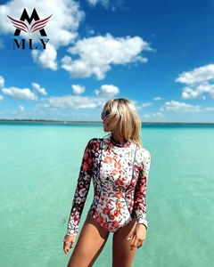 New Custom Swimwear Woman Long Sleeve Rash Guards <strong>Surfing</strong> Suit <strong>Print</strong> One Piece Swimsuit - Product Image 6