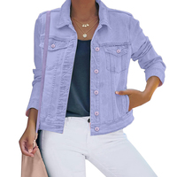 Femmes Vintage décontracté Denim vestes col montant Style universitaire lavé plaine Jean manteau à la mode tricoté pour l'hiver