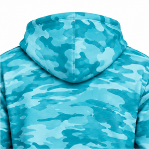 Sweat-shirt à capuche camouflage turquoise, pull à manches longues avec poche kangourou et poignets côtelés, vêtement streetwear tendance - Product Image 4