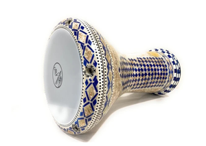 Darbuka Doumbek Gawharet El Fan de 17.5 pulgadas, tambor folclórico hecho a mano con incrustaciones de aluminio y nácar - Product Image 3