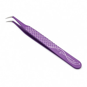 Pinzas de Precisión para Pestañas de Acero Inoxidable con Mango Morado, Punta Suave, Antiestáticas y Diseño Ligero - Product Image 2