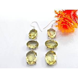 Pendientes hechos a mano de Plata de Ley 925, pendientes de cuarzo de limón, piedra amarilla citrina en forma de lágrima, pendientes de cuarzo de limón a la moda - Product Image 1