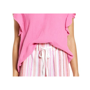 Top Nordstrom di taglia media con scollo a V e maniche con volant, traspirante, rosa Ibis - Product Image 3