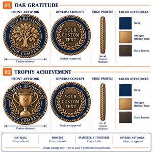 Pièces commémoratives d'entreprise personnalisées, Trophée Chêne, Cadeaux de reconnaissance et de remerciement, Tonalité Bronze Antique, OEM ODM - Product Image 4