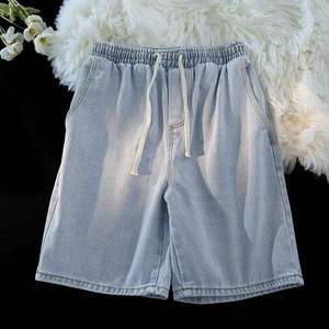 Pantalones cortos de mezclilla transpirables impermeables sueltos de verano para hombre de gama alta con logotipo personalizado de color sólido tejido de cintura alta al por mayor - Product Image 6