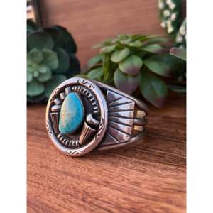Vintage Kingman Turquoise & Sterling <b>Silver</b> Fashion <b>Cuff</b> <b>Bracelet</b> - Product Image 4