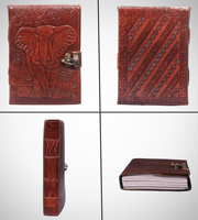 Carnet de croquis A5 en cuir véritable imprimé, motif éléphant en relief, journal à spirale, 120 feuilles, couverture marron élégante cousue