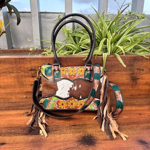 Bolso de mano con flecos de cuero tallado a mano, piel de vaca, cuero gitano, bohemio, Vintage, hecho a mano, bolso de mano de diseñador, bolsos elegantes - Product Image 4