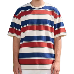 T-shirt pour homme en coton 100% à rayures teintes en fil, couleur personnalisée sur la poitrine, coupe ample, épaules tombantes, surdimensionné, t-shirt du Bangladesh - Product Image 1