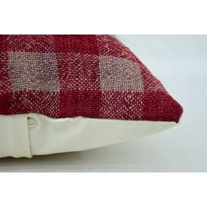 Cozy 16x24 Inch Red Vintage Pattern Plaid Wool Kantha <b>Pillow</b> Woven Technique - Product Image 4