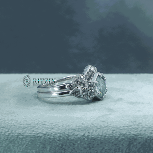 Anillo de compromiso nupcial de estilo único de diamante de corte redondo azul para mujer - Product Image 4