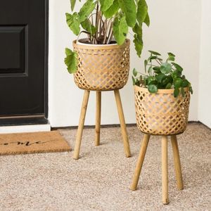 Macetas y jardineras inteligentes de bajo precio, maceta de ratán para decoración de jardín con soporte de hierro, soporte negro de Pie Grande - Product Image 5