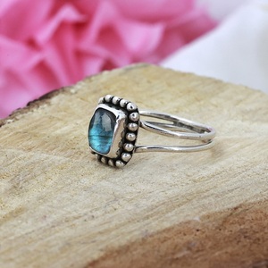 Blue Flashy <b>Labradorite</b> <b>Ring</b> 925 Sterling Silver Minimalist Jewelry Natural Gemstone Spectrolite <b>Ring</b> Boho Style <b>Ring</b> Gift - Product Image 4