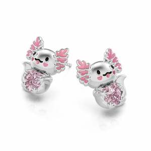 Boucles d'oreilles en argent sterling émaillé Jeulia Hug Me Super Cutie Mexican Axolotl, cadeau - Product Image 3