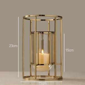 Portavelas de Metal Dorado de Lujo, Cilindro de Vidrio para Decoración del Hogar, Festivales, Ramadán, Navidad, Regalos de Boda - Product Image 1