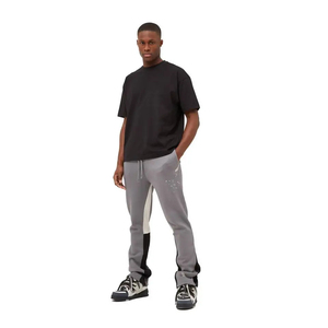 New High Quality Customized <b>Men's</b> Casual Flare Sweatpants Mid 100% Cotton <b>Drawstring</b> Closure Custom Logo Patchwork Design Jogger - Product Image 1
