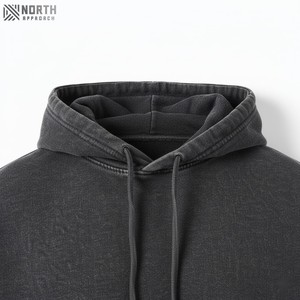 Personnalisable poids lourd lavage à l'acide sweat à capuche 85% coton 15% polyester goutte épaule conception brodé Logo cordes décontracté hiver - Product Image 4