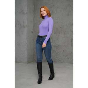 Women's <b>Lilac</b> Turtleneck Ribbed Detail Wholesale Knitted <b>Sweater</b> - Product Image 4