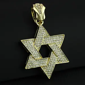 Large Thick Star Of David Shape Iced Out Hip Hop Certified Gold Pendant 10 MM 24" Cuban Chain Necklace Jewelry Gift For Men
