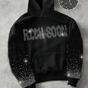 Sudadera con Capucha y Letras de Pedrería para Hombre, Otoño e Invierno, Sudadera con Capucha Negra Informal y Moderna - Product Image 1