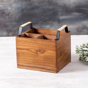 Top Sale Wooden Flatware Utensil Caddy with Handles Wood Holder for Spoons Forks Napkins for Restaurant Sale - Product Image 5