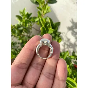 925 Silver Natural Moonstone <b>Ring</b> Handmade <b>Dainty</b> Gemstone Jewelry with Lovers Pattern Rhodium Plated Set for Everyday Wear - Product Image 6