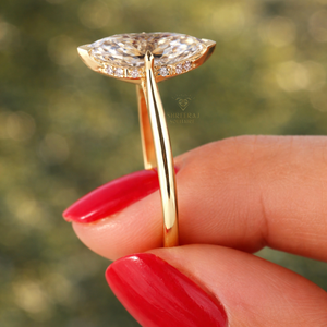 Anillos de Compromiso y Boda Modernos, Chapados en Oro de 18K y Rodio, Diseño de Marquesa Holandesa, con Diamantes Cultivados en Laboratorio, Certificados por IGI, Diseño de Punta en V, Únicos y Personalizados - Product Image 3