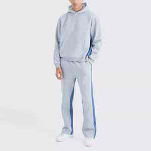 Nueva moda para hombre pulóver con capucha pantalones acampanados algodón polar lavado ácido impreso diseño personalizado estilo callejero Panel trabajo Regular - Product Image 3