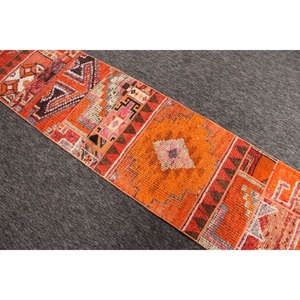 Tapis turc, tapis vintage 2,2x9,5 pieds, tapis géométrique orange brun - Product Image 4