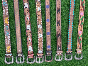 New Western Stylish Real Genuine Hand <b>Tooled</b> Leather Floral Paint Designer <b>Belts</b> High Quality Handmade Leather Unisex Waist <b>Belt</b> - Product Image 2