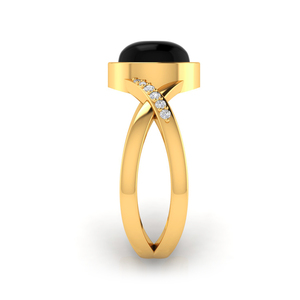 Bague de fiançailles en or jaune 18 carats massif avec pavé de diamants et onyx noir ovale naturel, cadeau de mariage avec pierres précieuses, fabricant de bijoux fins - Product Image 4