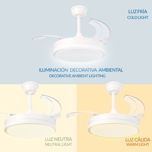 Leduni พัดลมเพดานสีขาวทันสมัย24W LED 32W มอเตอร์ DC หรี่แสงได้ ABS คริสตัล220V SAA Ø91 cm รีโมทคอนโทรล Thor ได้รับการรับรอง - Product Image 6