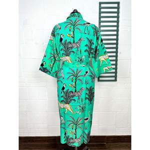 Kimono Ligero de Algodón Estilo Boho con Estampado de Selva Hecho a Mano en India, Bata de Lujo para Verano, Playa, Casa o Cubierta de Yate - Product Image 5