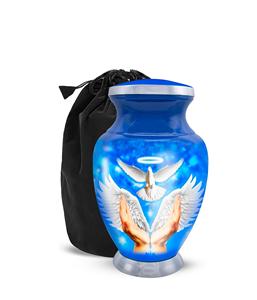 Urna azul para adultos con alas-Alas de Ángel de cremación de pájaros con bolsa-Urnas azules para adultos-Honra a su ser querido con grande - Product Image 1