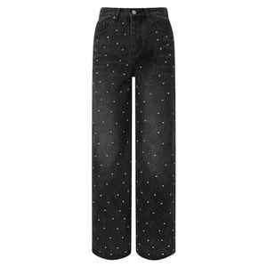 Pantalon en jean noir à strass, streetwear, coupe ample, jeans scintillants, mode homme, décontracté, jambe large, vente en gros personnalisée, pantalon à pierres - Product Image 6