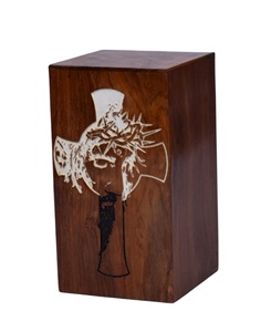Rosewood <b>Urn</b> for Human Ashes - Cetlic cross And jesus Face Wooden Box - Personalized Cremation <b>Urn</b> for Ashes Handcrafted <b>Large</b> - Product Image 1