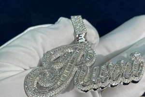 Pendentif lettre personnalisée avec Moissanite blanche ronde et pierres baguette Pendentif Hip Hop glacé en argent sterling Bling élégant - Product Image 2