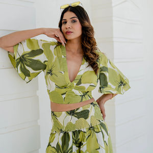 Vestido Midi Floral Verde Lima de Verano, 100% Algodón, Lavable, Casual - Product Image 1