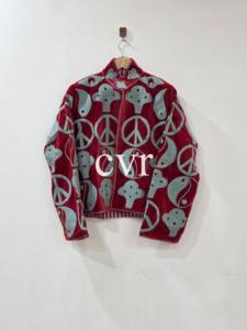Red <b>Velvet</b> Embroidered Bomber <b>Jacket</b> With Peace Sign Pattern Stand Collar Full Sleeve Women's Autumn Outerwear - Product Image 1