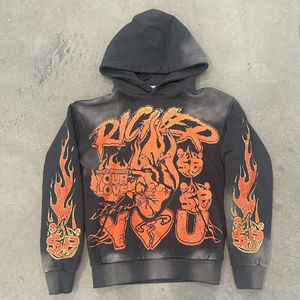 เสื้อฮู้ดเทอร์รี่สำหรับผู้ชายแนวสตรีทแวร์ผ้าฝ้ายเฮฟวีเวตซักกรดซีดจางพร้อมพิมพ์ดิจิตอลสำหรับฤดูหนาววินเทจ - Product Image 5