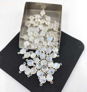 Conector de bisel de piedras preciosas, piedra lunar de arcoíris, Gema chapada en plata, bisel de Plata de Ley 925 - Product Image 4