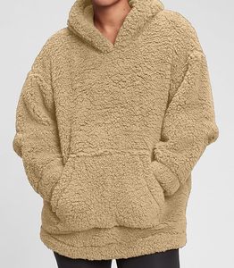 Sherpa polaire coton mélangé femmes manches longues tendance sweat chaud fourrure à capuche avec capuche de couleur - Product Image 5