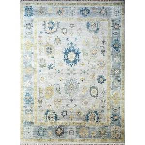 Alfombra de Lana Anudada a Mano Cyanna Blue, Alfombra Rectangular con Diseño de Medallón para Sala de Estar o Pasillo, Estilo Puzzle Patchwork-PKWL-926 para Adolescentes - Product Image 1