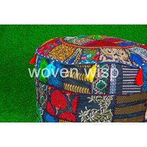 Pouf Bohème Pouf Pouf Vintage Patchwork Indien Pouf Large Round Ottoman Siège Tabouret Pouf Rond Cotton bone incrustation console - Product Image 3