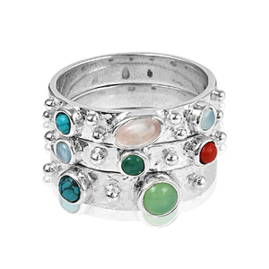 Anillos apilables más vendidos 925 joyería de anillo de múltiples piedras preciosas turquesa de plata esterlina - Product Image 3
